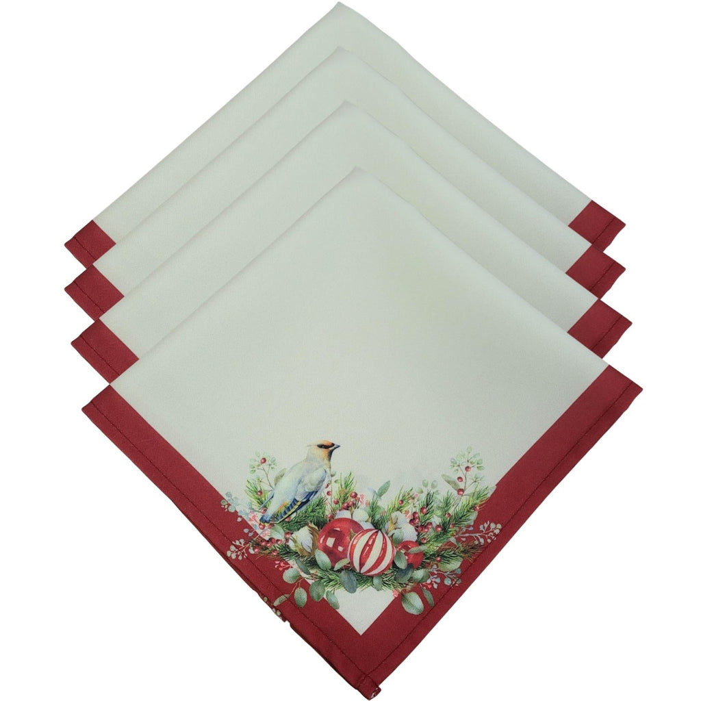 Charlo's Cloth Napkin Set of 4 Christmas Bird Marsala 16" by 16" - Red