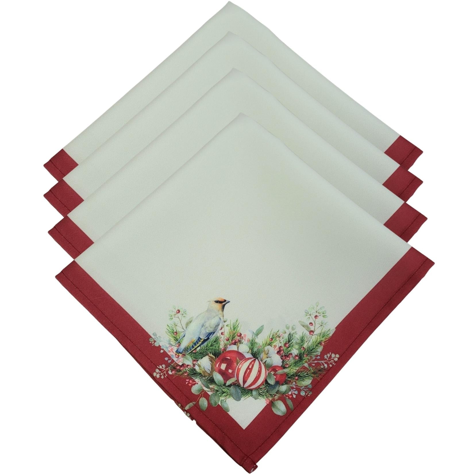 Charlo's Cloth Napkin Set of 4 Christmas Bird Marsala 16" by 16" - Red