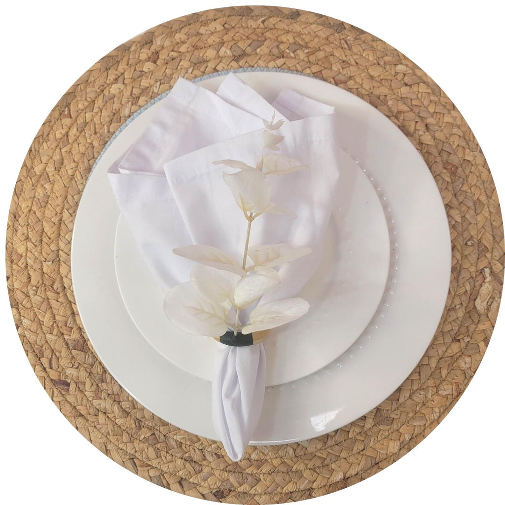 Set of 4 White Leaf Eucalyptus Napkin RingsRustic Napkin Ring, Minimalist Tabledecor, Oriental Tabledeco