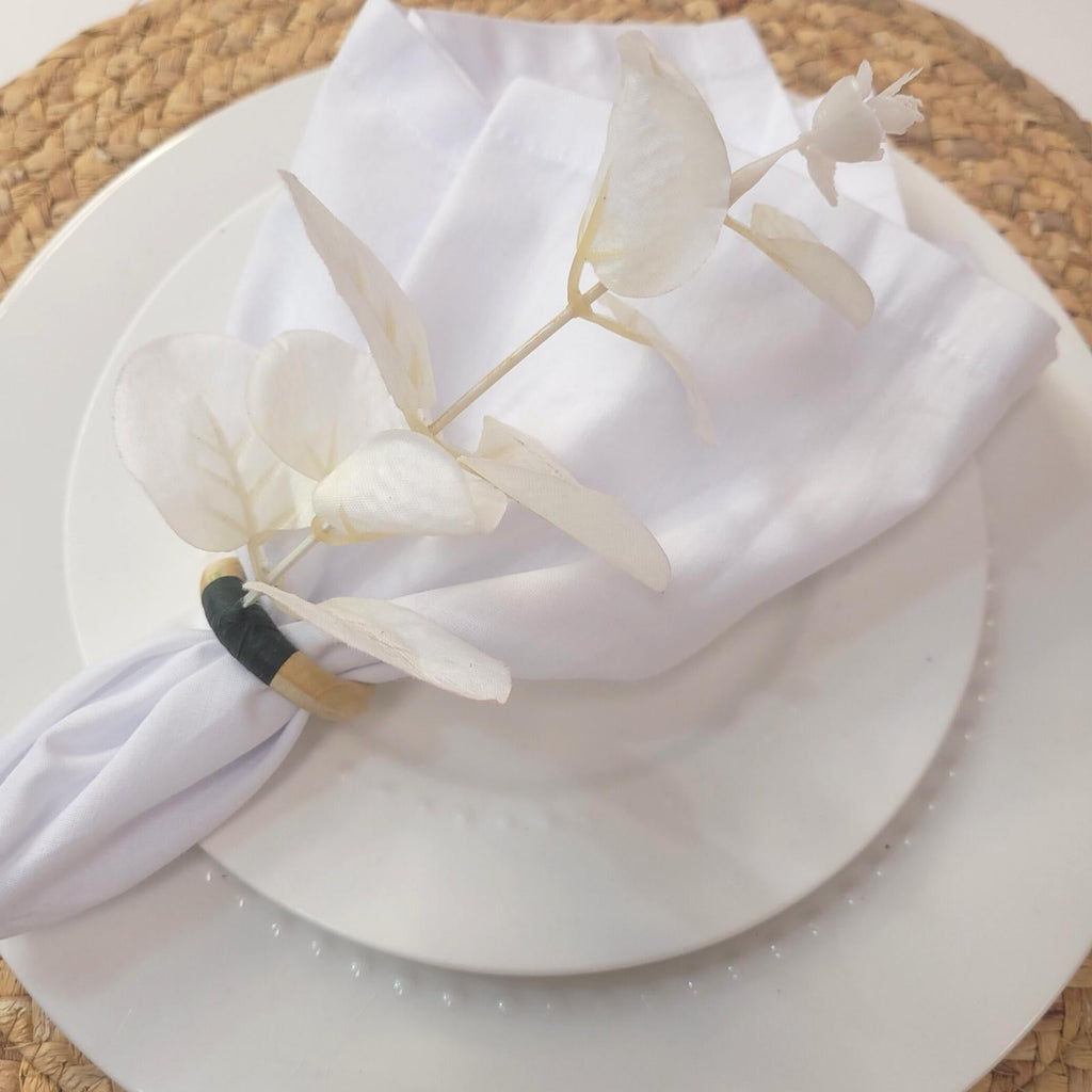 Set of 4 White Leaf Eucalyptus Napkin RingsRustic Napkin Ring, Minimalist Tabledecor, Oriental Tabledeco