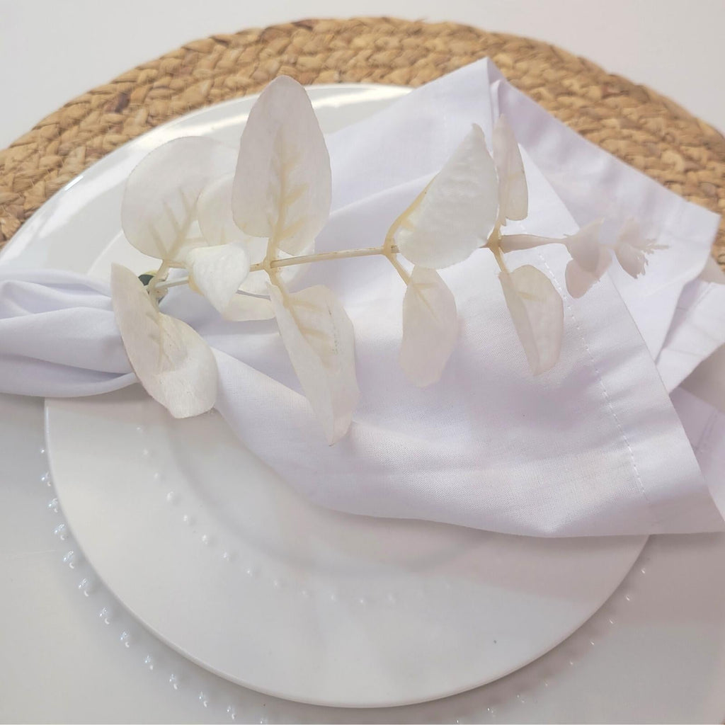 Set of 4 White Leaf Eucalyptus Napkin RingsRustic Napkin Ring, Minimalist Tabledecor, Oriental Tabledeco