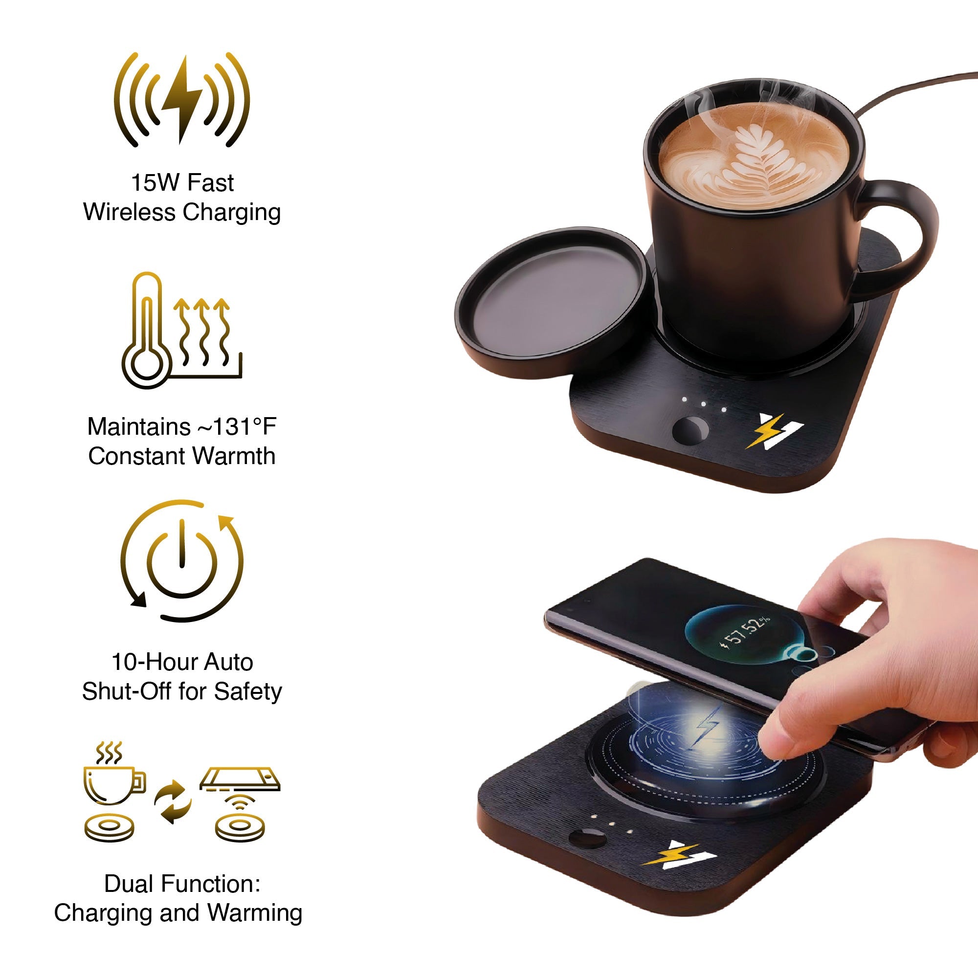 Power & Comfort Trio – Sip & Charge Mug Warmer, All-in-One Alarm Clock & 5-in-1 Folding Charging Station